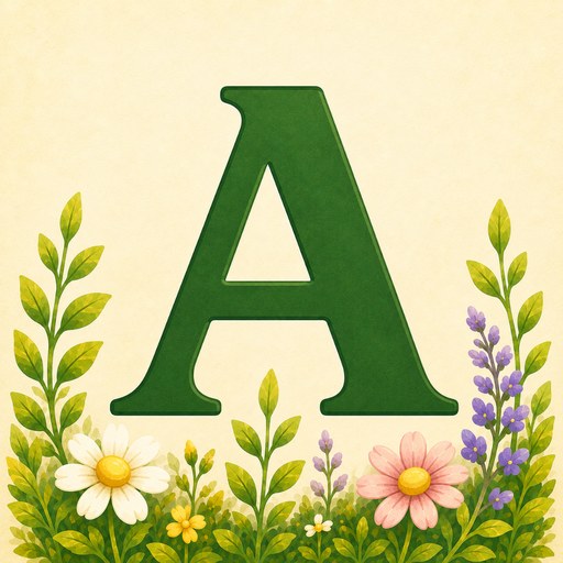 The Anagrow app icon: a green serif A growing out of a meadow of wildflowers